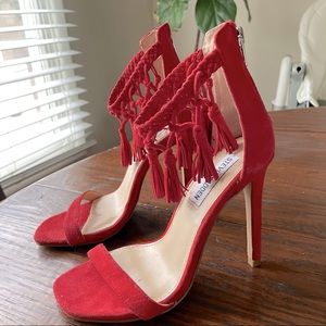 Red Steve Madden heels with fringe